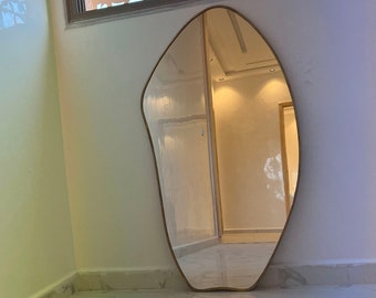 Miroir asymétrique, miroir en bronze irrégulier, miroir mural en laiton pour salle de bain