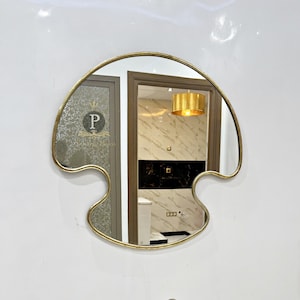 Italian Curved Antiqued Brass Mirror, Decor Mirror, Unique Gift, mirror Arch, Golden wall mirror, Decorative Bathroom Mirror Gold Mirror
