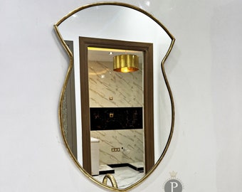 Italian Curved Brass Mirror Italian Mirror Butterfly Mirror Arch Wall Mirror Brass Irregular Mirror Bathroom Aesthetic Mirror, Vanity Mirror