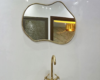 Asymmetrical Mirror Wavy Mirror Cloud Mirror ,Unbalanced Mirror Unusual Mirror Brass, Aesthetic Mirror, Italian Mirror for Living Room