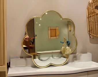 Moroccan Mirror, Gold Flower Mirror, Wall Mirror, Flower Brass Mirror