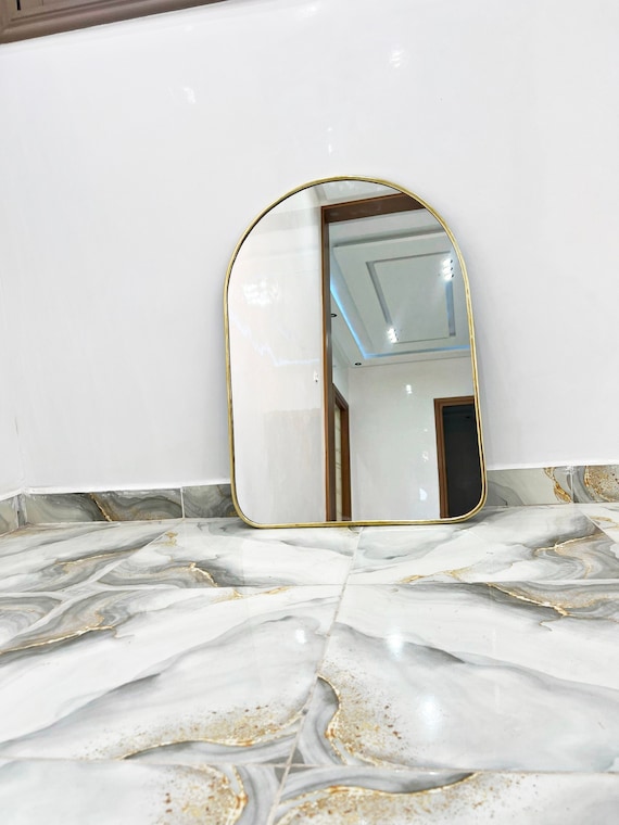 Arch Mirror, Antique Brass Mirror, Customized Mirror, Golden Bathroom Mirror, esthetic Home Decor Mirror