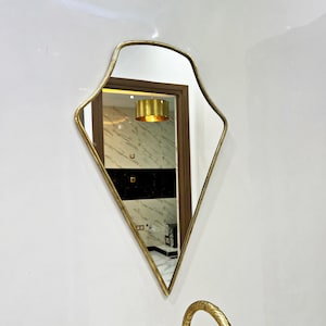 Brass Mirror Moroccan Mirror Brass Wavy Curved Mirror Bathroom Mirror Decor Vanity Mirror for wall decor, Decorative Mirror Triangle.