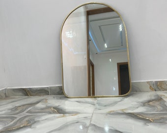Espejo de arco, espejo de latón antiguo, espejo personalizado, espejo de baño dorado, espejo estético de decoración del hogar