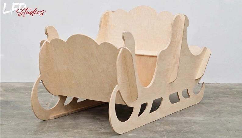 Interlocking Wooden Structures Life-size Wooden Santa Sleigh | Christmas Photo Prop | Handmade Holiday ...
