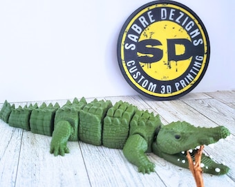 Army Green Articulated 3D Printed Crocodile Toy, Realistic