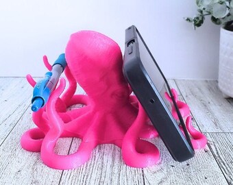 Octopus Desk Organizer, Phone Holder, Pencil Holder, Nautical Theme, Variety of Colors - In MAGENTA