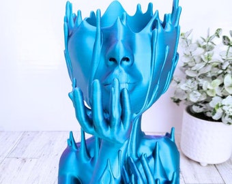 Beautiful Woman With Melting Face Planter/Pot/Vase In Mermaid, Eclectic Modern Decor, Plant & Flower Pot, Unique Design, Variety of Colors