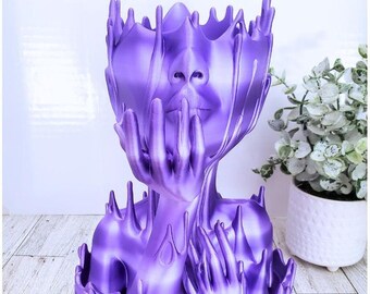 Beautiful Woman With Melting Face Planter/Pot/Vase In Amethyst, Eclectic Modern Decor, Plant & Flower Pot, Unique Design, Variety of Colors