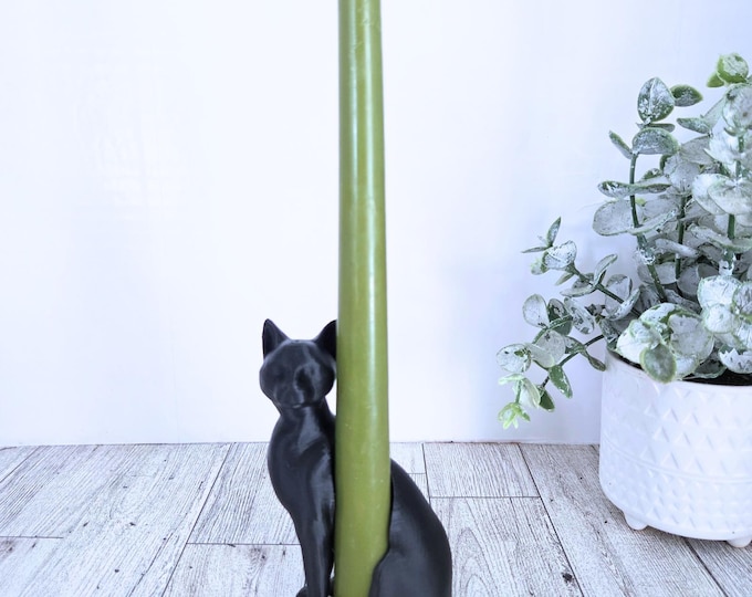 Black Cat LED Candlestick Holder – Cute & Spooky Halloween Decor, Cozy Autumnal Home Aesthetic