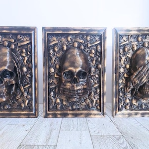 Three Wise Skulls Halloween Wall Art, Hear No Evil, See No Evil, and Speak No Evil, Custom, 3D Printed, Skull Wall Art, Best Seller