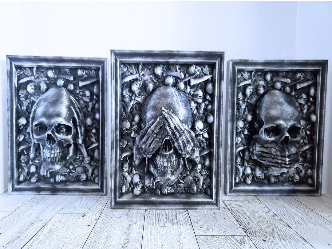 ３個で！トリニティー スカル TRINITY SKULL Three Wise Skulls Halloween Wall Art, Hear No Evil, See No Evil