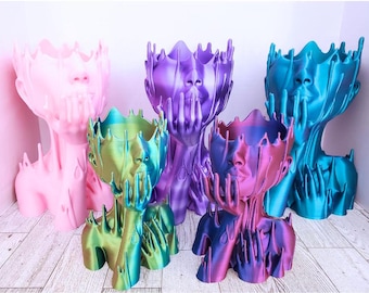 Beautiful Woman With Melting Face Planter/Pot/Vase, Eclectic Modern Decor, 3D Printed Plant & Flower Pot, Unique Design, Variety of Colors