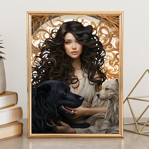 Elegant Woman Wall Art, Girl and Dog, Home Decor Wall Art, Woman with dog, Wall Decor, Wall Hangings, Woman and dog Poster, Animal Lover Art