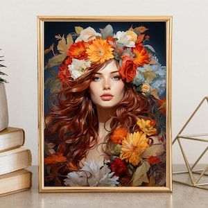 Beautiful Girl  with Flowers, Girl Decor| Beautiful Girl Art, Bedroom Art, girl wall art, Wall decor, Wall art, Woman And Roses, Girl Art