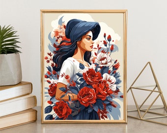 Beautiful Girl Art, Bedroom Art, Wall art, Wall decor, Girl with hat, Mid century modern, Women bedroom decor, Wall posters, Girl Poster