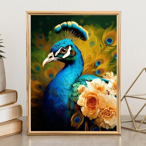 Beautiful Blue Green Peacock poster, Decor for Home & Office Decoration, Vibrant Peacock, Peacock Wall Art, Wall Decor, Peacock Art