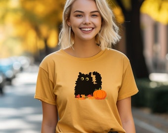 Camicia gatto nero autunnale Camicia gatto di Halloween Regalo per l'amante dei gatti Maglietta gatto autunnale Maglietta mamma gatto del Ringraziamento Camicia gatto nero di Halloween Gatto carino