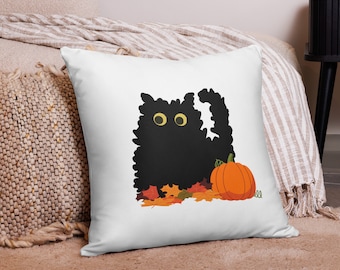 Decoración de otoño Gato negro Funda de almohada de Halloween Decoración del hogar de otoño Regalo de amante de los gatos de Acción de Gracias Lindo gato negro Mamá Funda de almohada de Halloween