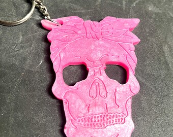 Resin Rosie the Riveter Skull Keychain