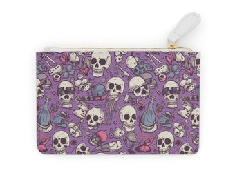 Skull Junkyard Gothic Cartoon Zippered Mini Clutch Bag | Women's Zipper Mini Clutch Bag | Vegan Leather Mini-Clutch Bag