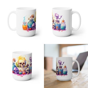 Skulls and Potions 15oz Ceramic Mug #3 | Unique Edgy Design | Perfect for Coffee, Tea | Microwave & Dishwasher Safe | Ideal Gift