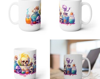 Skulls and Potions 15oz Ceramic Mug #3 | Unique Edgy Design | Perfect for Coffee, Tea | Microwave & Dishwasher Safe | Ideal Gift