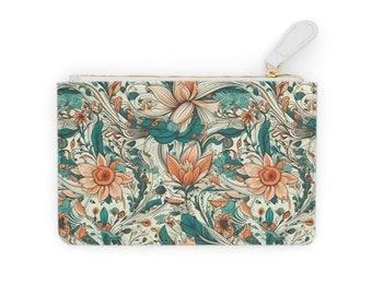 Exquisite Hand-Painted Style Floral Zippered Mini Clutch Bag | Women's Zipper Mini Clutch Bag | Vegan Leather Mini-Clutch Bag