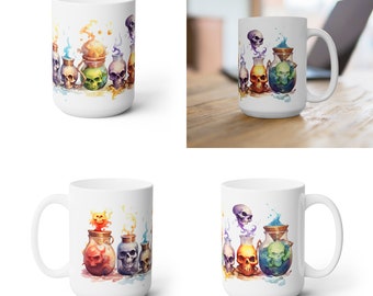 Ceramic Coffee Mug 15oz | Skulls and Potions Design #9 | Perfect for Hot Beverages, Dishwasher & Microwave Safe | Unique Gift Idea