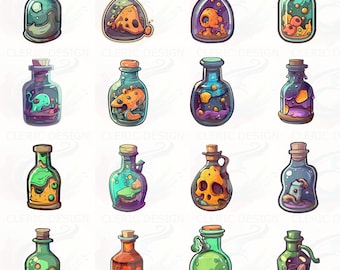 Digital Enchanted Potion Set #1 | 24 Quirky PNG Potions | Creative Projects | Stickers and Game Icons
