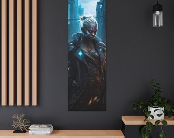 Techno-Mage in Dark Industrial Background | Lightning-Wielding Magic | Canvas Wall Art | Unique Decor | Mystical & Modern Fusion