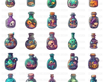 Digital Enchanted Potion Set #2 | 25 Quirky PNG Potions | Creative Projects | Stickers and Game Icons