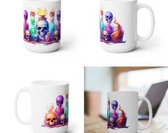 Skulls and Potions 15oz Ceramic Mug #1 | Unique Edgy Design | Perfect for Coffee, Tea | Microwave & Dishwasher Safe | Ideal Gift