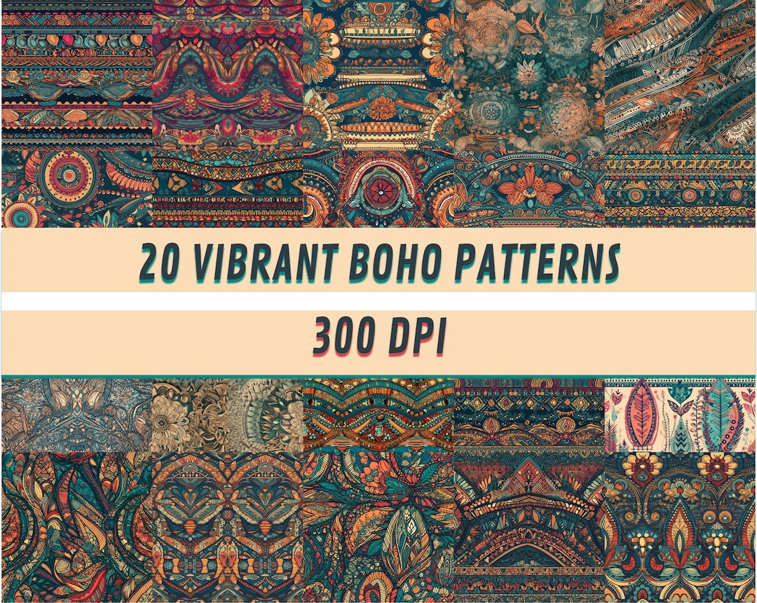 Vibrant Boho Patterns Set | 20 Vibrant and Intricate Designs | Digital ...
