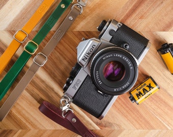 Thin Leather Camera Wrist Strap Adjustable Length  - Quick Release