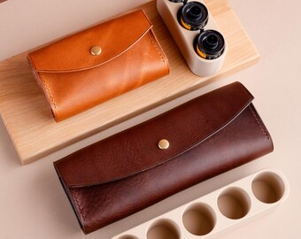 レザー35mmフィルムケースホルダーポーチ、写真カメラアクセサリー