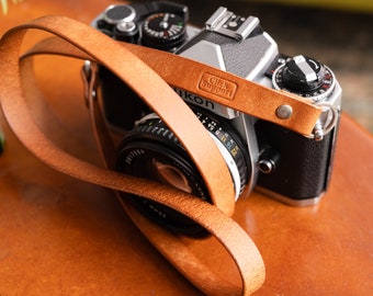 Slim Fixed Length Classic Leather Camera Strap, DSLR Film Photographer Gift, Custom