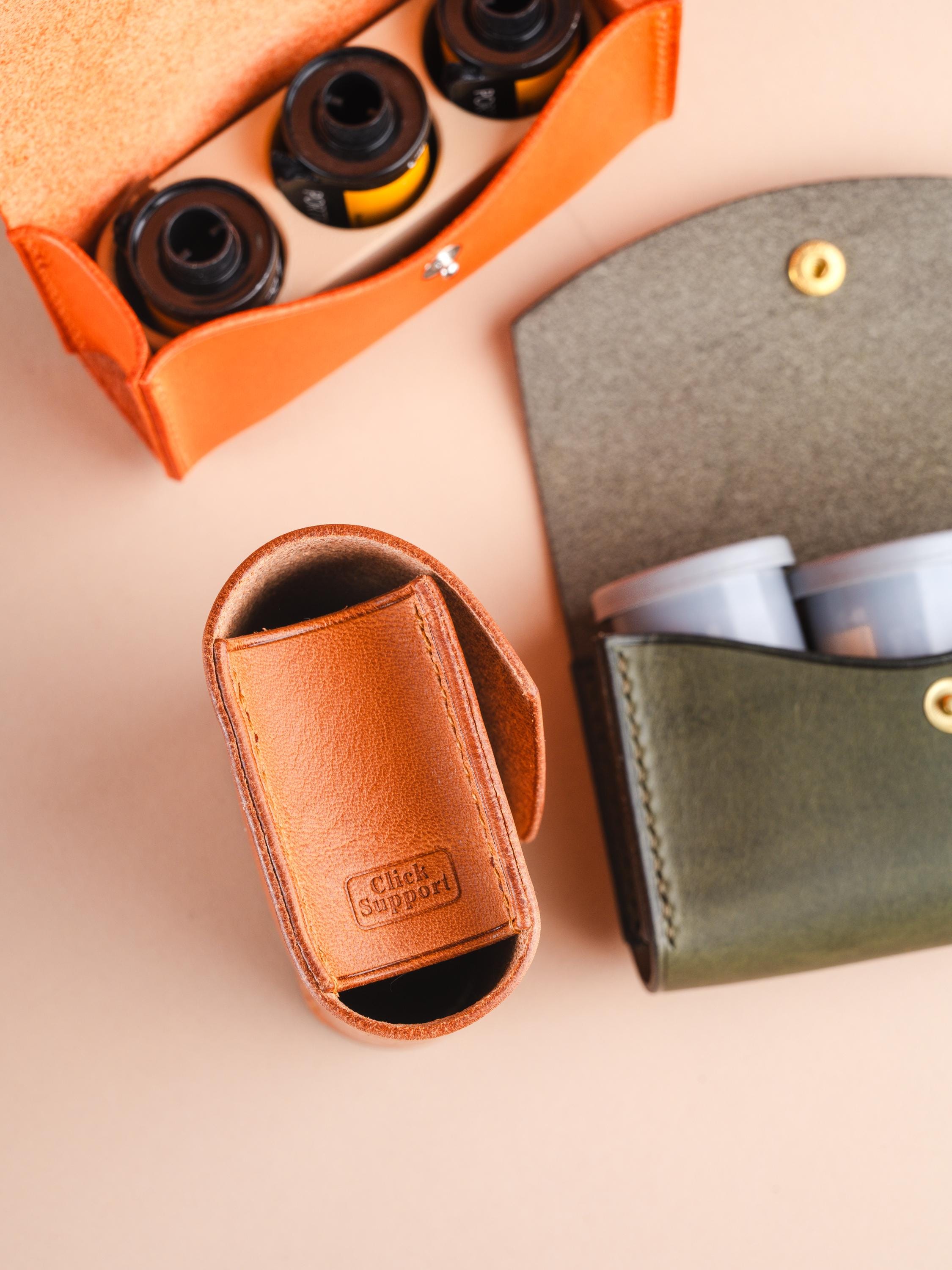 レザー35mmフィルムケースホルダーポーチ、写真カメラアクセサリー