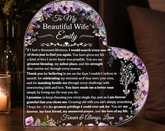 Custom Wife Heart Plaque, To Wife From Husband Gift, Personalized Anniversary Keepsake, Unique Christmas Gift, Birth Flower Birthday Gift