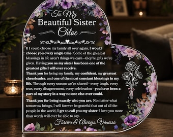 Custom Sister Heart Plaque, To My Sister Personalized Gift, Birth Flower Gift For Sister, Meaningful Christmas Gift, Unique Birthday Gift