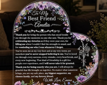Personalized Best Friend Heart Plaque, Custom Birth Flower Bestie Gift, Unbiological Sisters Gifts, Unique Bestfriend Christmas Gift, BFF
