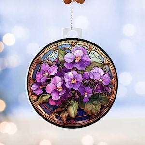 Violette Blumen Faux Buntglas Weihnachtsverzierung für Februar Geburtsblumengeschenk für Februar Geburtsmonat Violette Blumen Ornament Geschenke