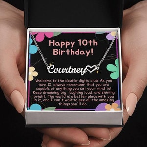 Feliz 10º aniversário presente para décimo aniversário personalizado coração nome colar presente para 10 anos aniversário menina memória lembrança para filha