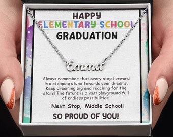 Personligt namnhalsband för grundskolans examen, present till 5:e klass, examenspresent till 5:e klass, minnesmärke till dotter, presenter