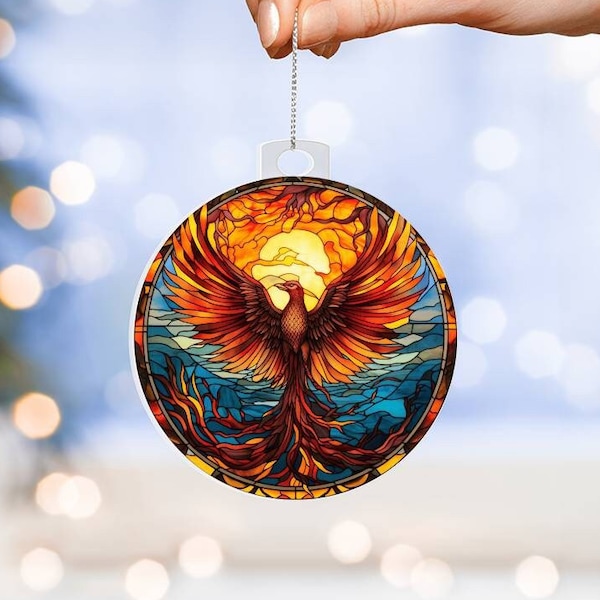 Phoenix Bird Faux Stained Glass Acrylic Ornament Gift For Christmas Gifts For Recovery Gift For Phoenix Lover Gift For Encouragement