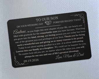 Custom Son Wedding Day Metal Wallet Card, Personalized Son Wedding Gift From Parents, To Groom From Mom And Dad, Groom Memory Keepsake