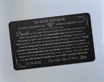 Custom Nephew Wedding Day Gift, Personalized Groom Metal Wallet Card, Gift From Aunt and Uncle, Customized Wedding Memory Keepsake