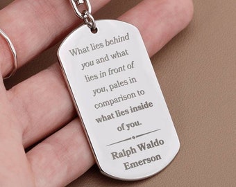Vad som ligger inuti dig Ralph Waldo Emerson inspirerande citat personlig nyckelring present till examen present till son födelsedagspresent till henne