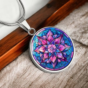 Bisexual Flag Colors Inspired Floral Mandala Faux Stained Glass