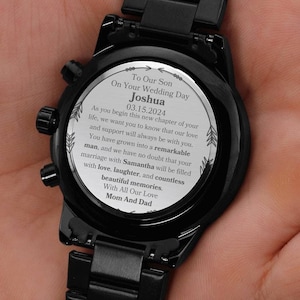 Montre personnalisée pour son fils le jour du mariage, cadeau pour son fils, cadeau du jour du mariage d&#39;un parent à son fils